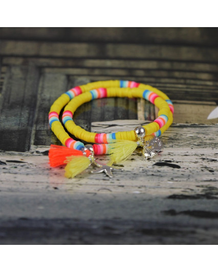 Bracelet surfeur, Bracelet coloré, perles Heishi, bracelet jaune, bijoux collection été 2020 , bracelet collection été 2020