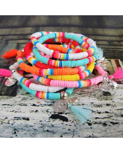 Bracelet surfeur, Bracelet coloré, perles Heishi, bracelet rouge, bijoux collection été 2020 , bracelet collection été 2020