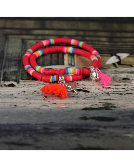 Bracelet surfeur, Bracelet coloré, perles Heishi, bracelet rouge, bijoux collection été 2020 , bracelet collection été 2020