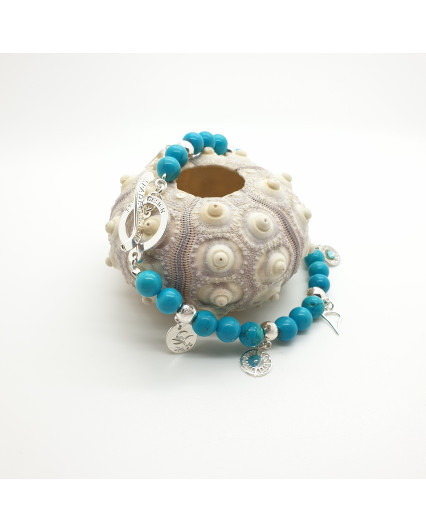 Silver plated bracelet with charms - turquoise