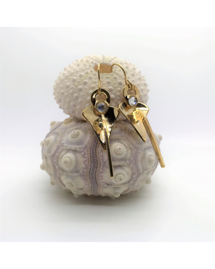 Gold-plated Spade anchor and strass pierced earrings