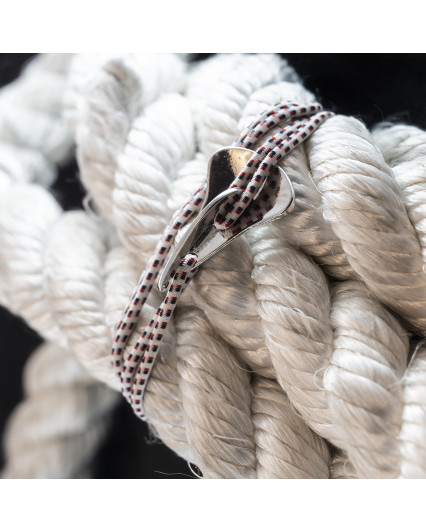 bracelet homme ancre - élastique blanc/rouge - argenté