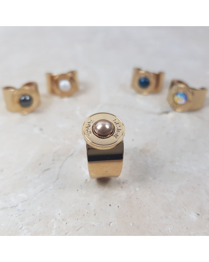 Spade signet ring - gold - Swarovski bronze pearl