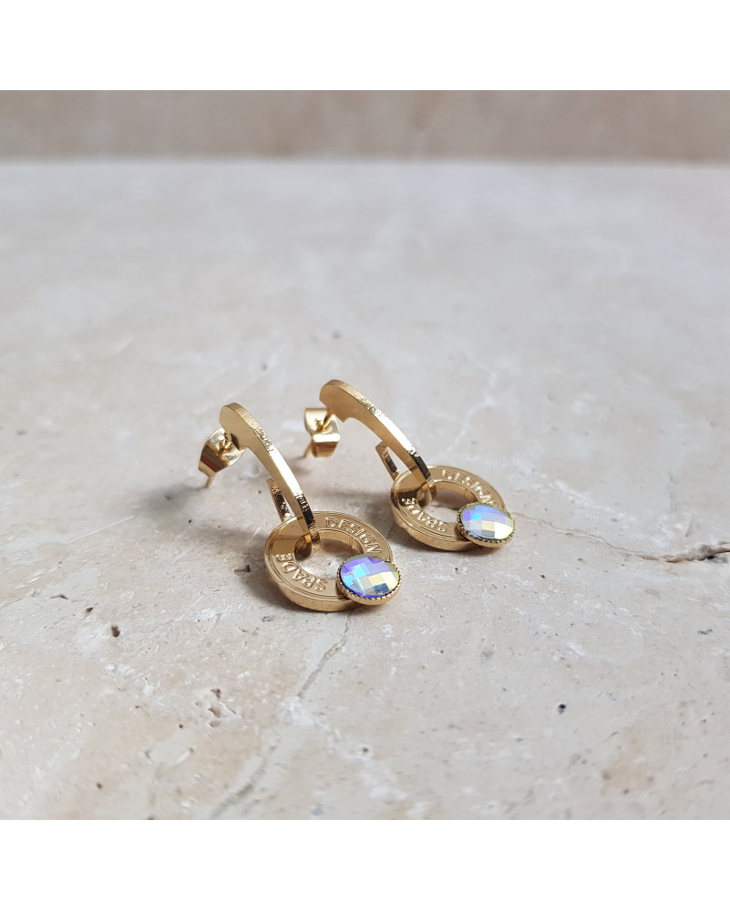 Creole earrings gold Swarovski crystal faceted
