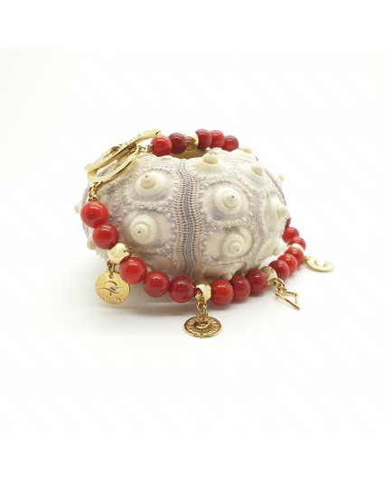 Bracelet breloques - doré - corail