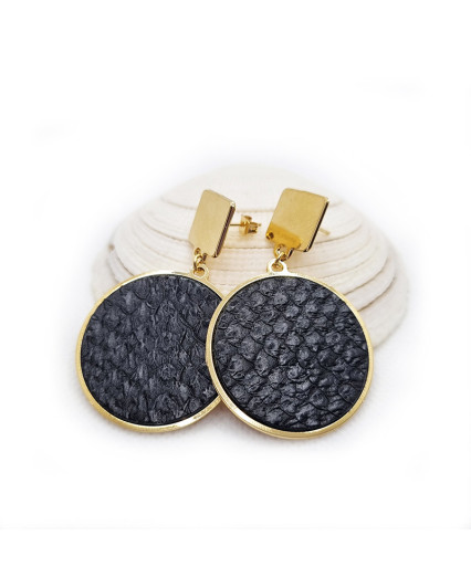 Boucles d'oreilles Makaire - doré - cuir noir