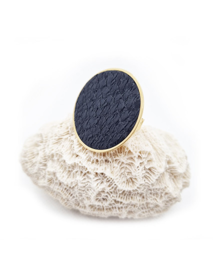 Bague Baliste grand modèle - doré - cuir noir