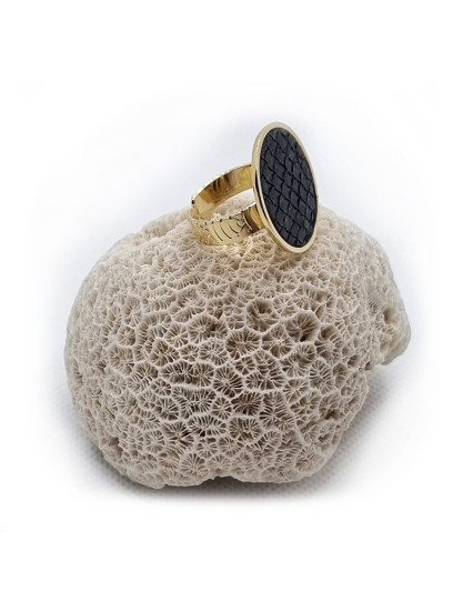 Bague Baliste petit modèle - doré - cuir noir