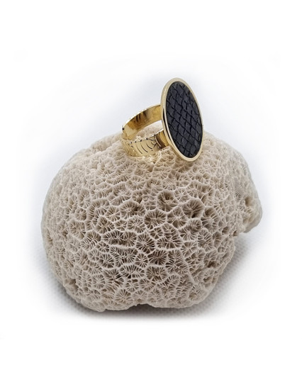 Baliste ring small model - gold plated - marine leather