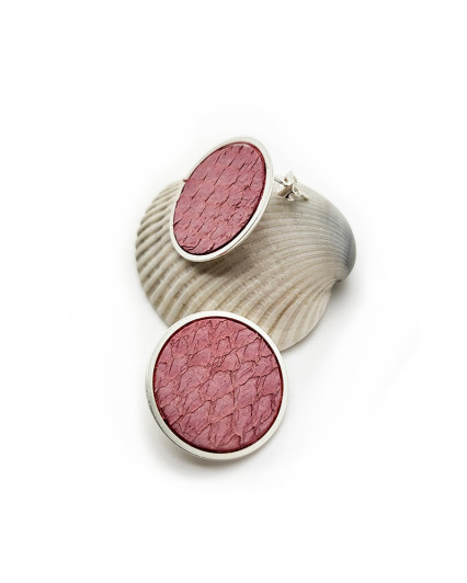 Boucles d'oreilles Mako - argenté - cuir marin rose