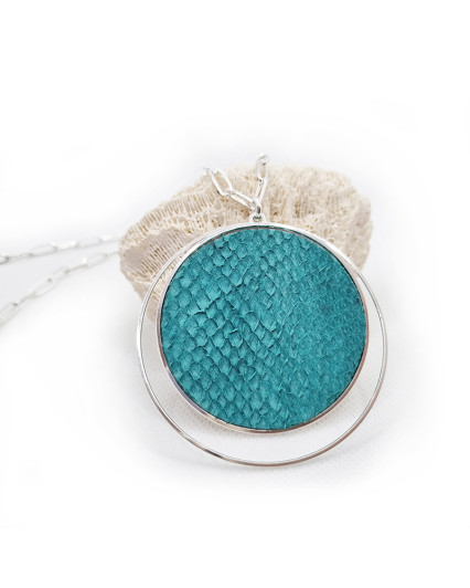 Serpentine necklace - silver plated - marine leather