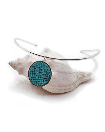 Anoli torque necklace - silver plated - marine leather