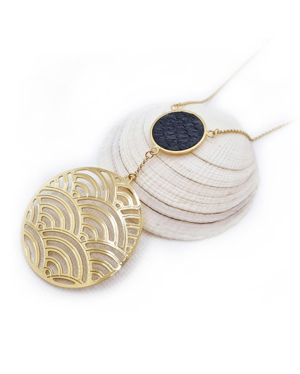 Ombrine necklace - gold plated - marine leather