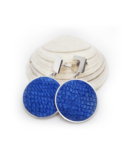 Boucles d'oreilles Makaire - argenté - cuir bleu océan