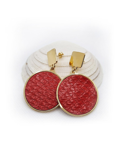 Boucles d'oreilles Makaire - doré - cuir corail