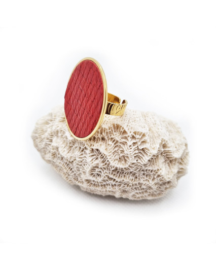 Bague Baliste grand modèle - doré - cuir corail