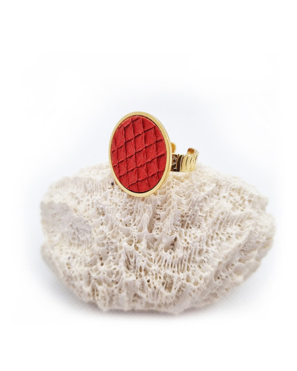 Bague Baliste petit modèle - doré - cuir corail