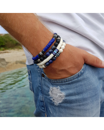 Bracelet Homme MARIN en perles naturelles bleu marine